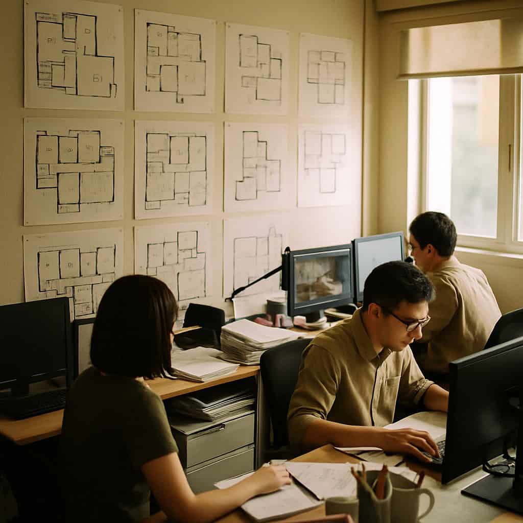 Singapore ID firm office with HDB floor plan project boards — Kaizenaire designer capacity planning support